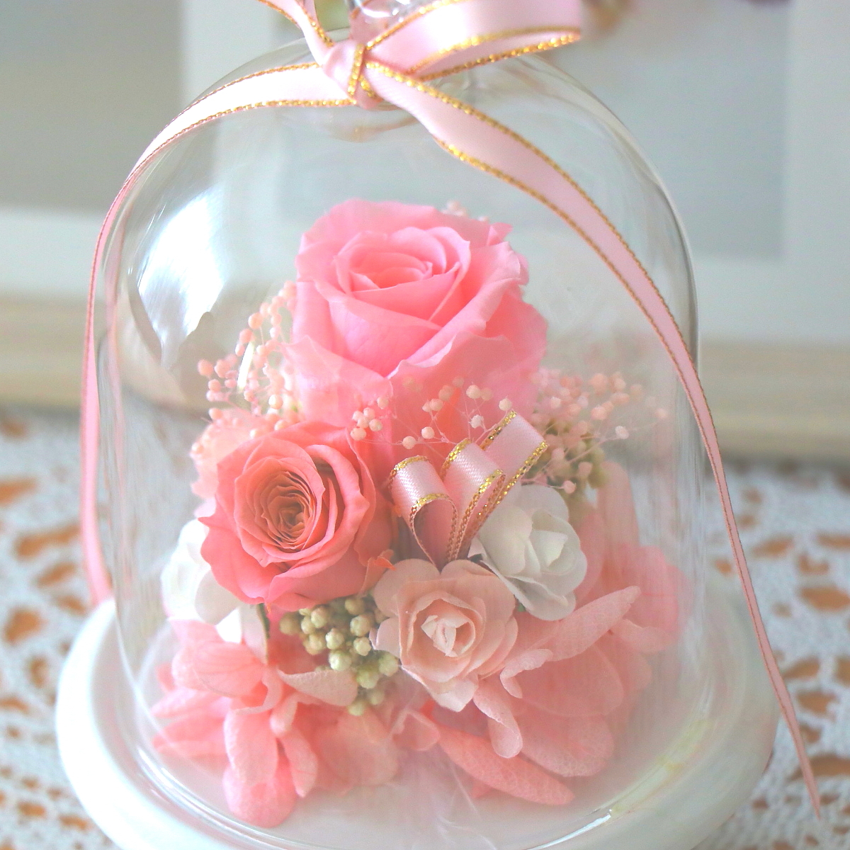 お洒落で可愛いガラスドーム（ピンク）｜商品詳細